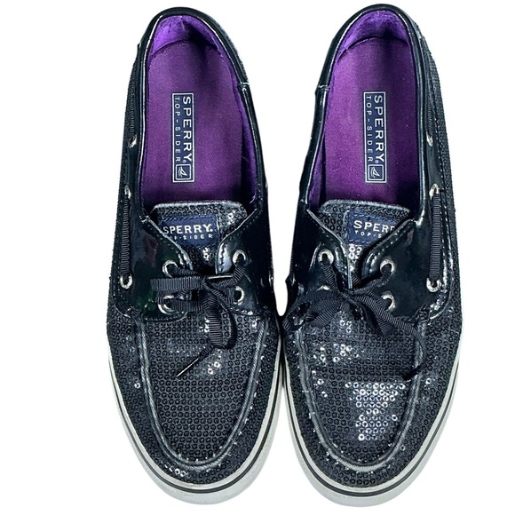 Sperry Top Sider Bahama Slip-On Loafer Boat Shoe Sequin Patent Black Women US 7 - Picture 4 of 16